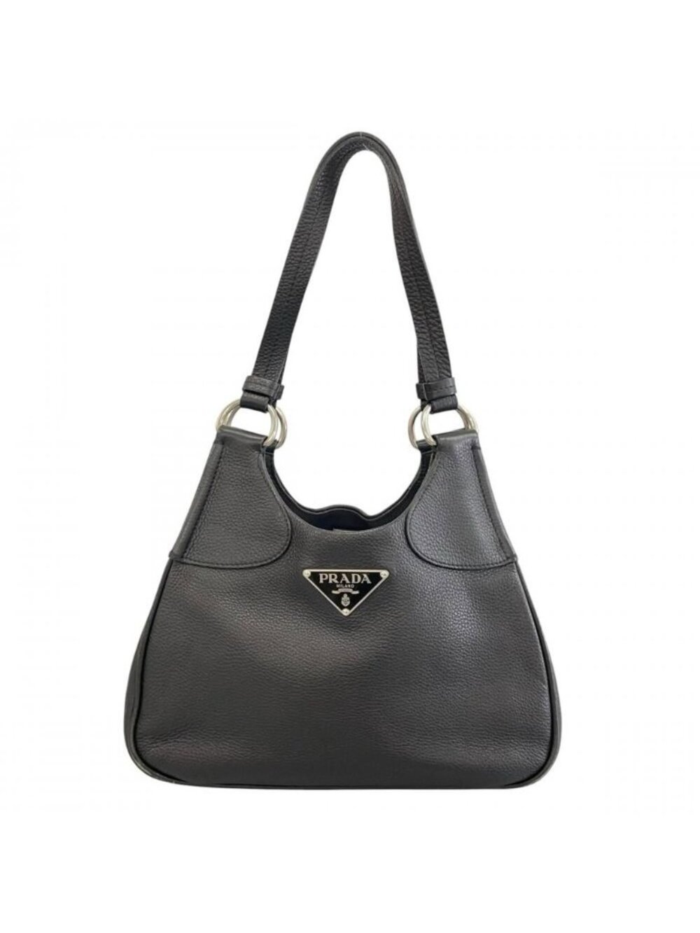 Prada Handbag Triangle Logo Shoulder Leather Black Silver